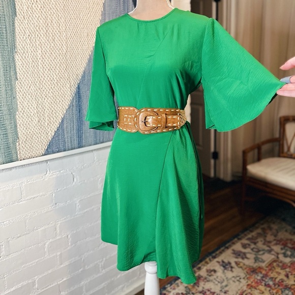 Topshop Green Faux Wrap Dress with Flutter Sleeves - Picture 1 of 12